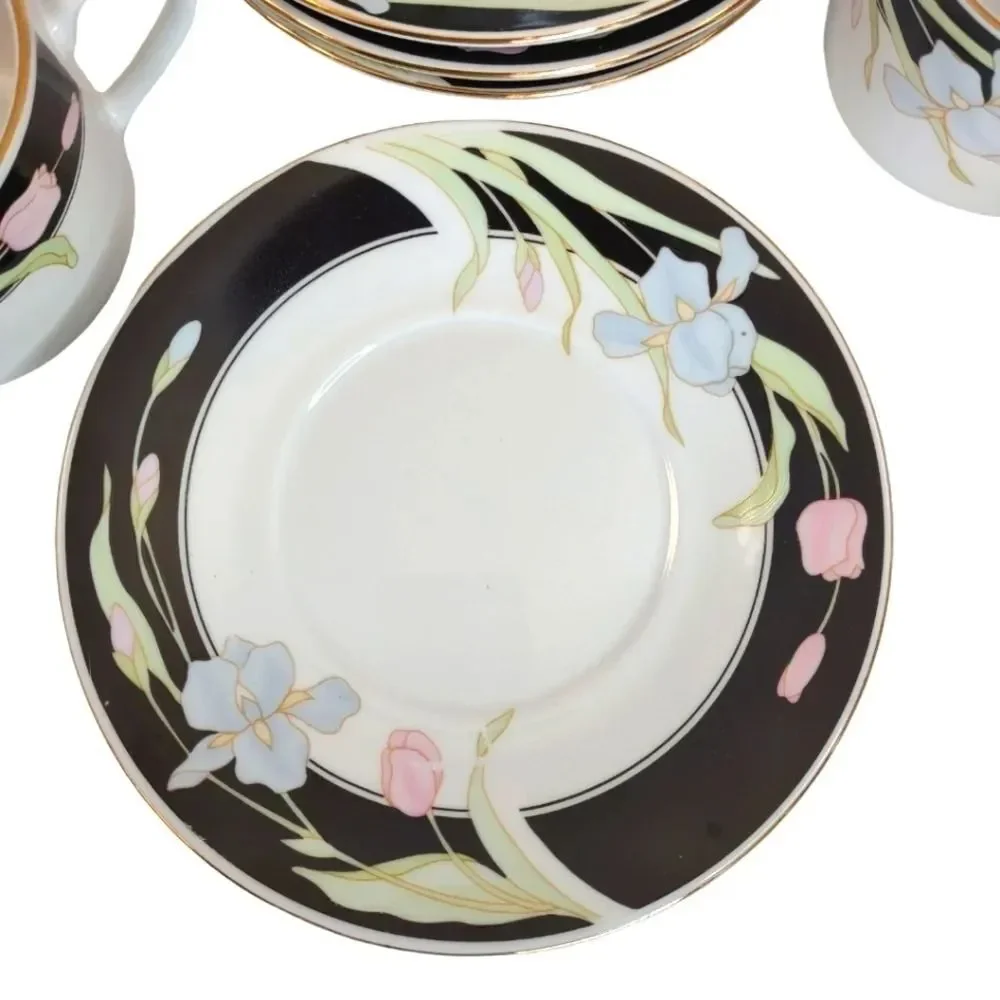Fine China Porcelain Vanessa by Fairfield 8 Pieces 4 Flat Cups 4 Saucers NIB